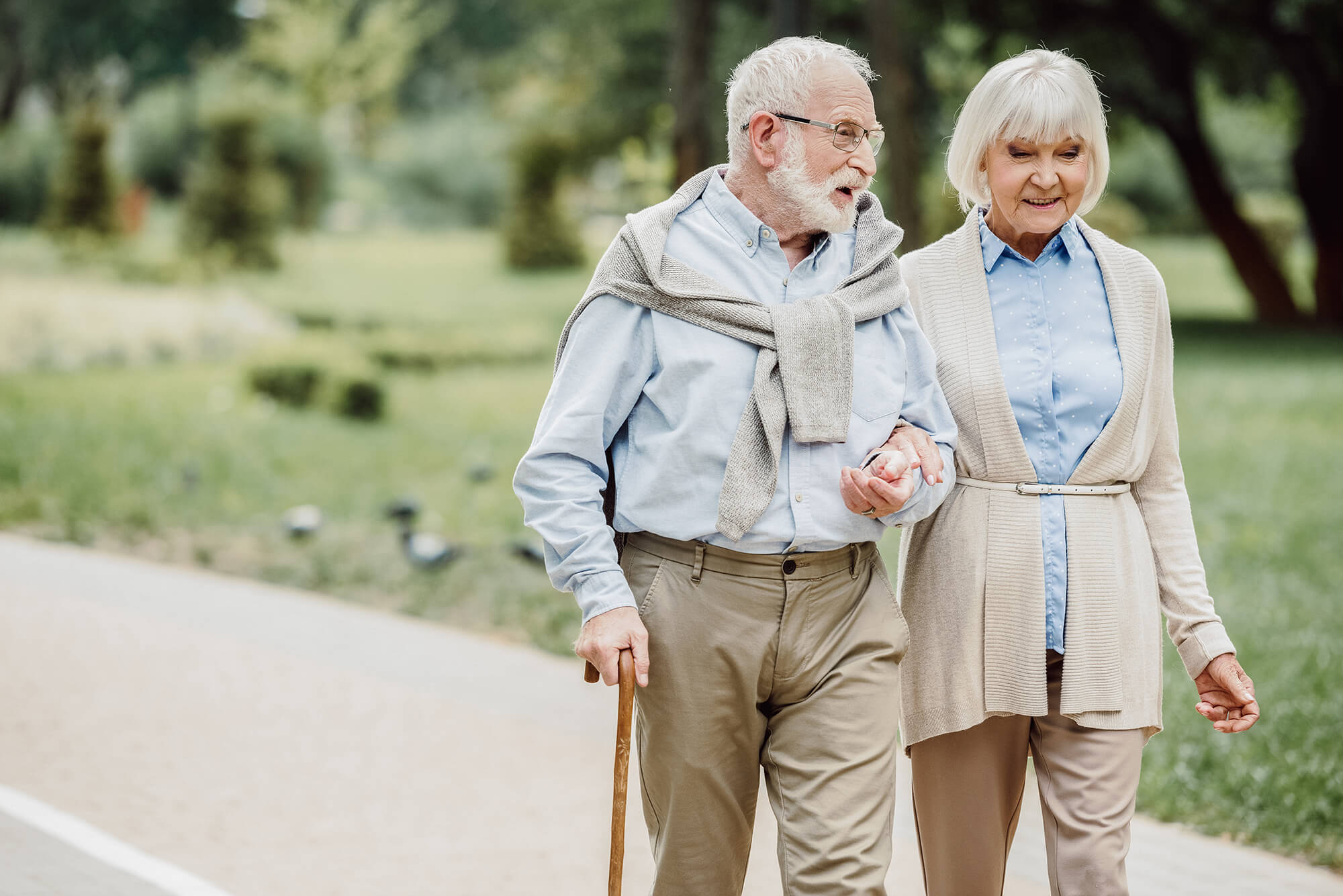 senior couple go for a walk