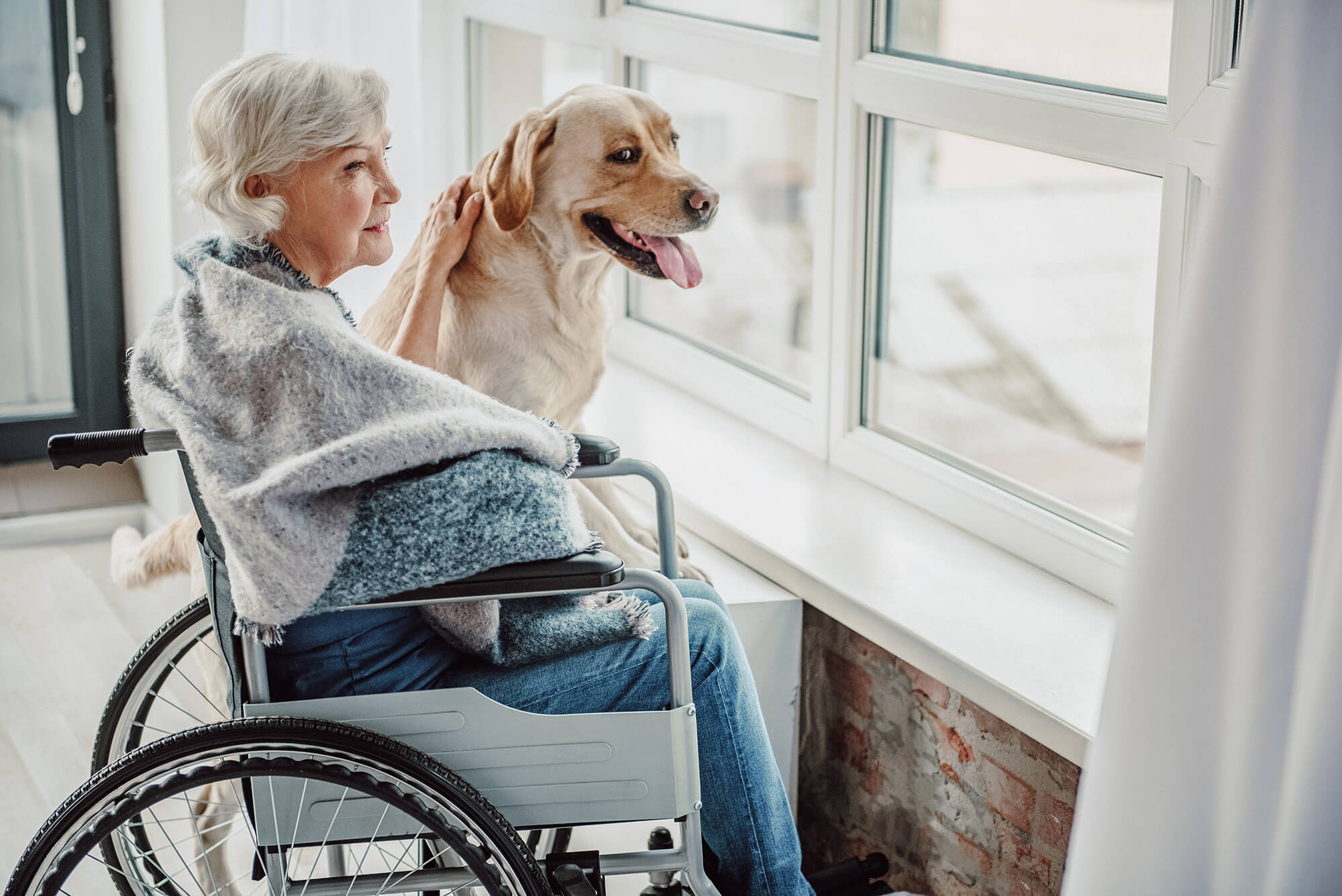 female stroke patient with wheelchair